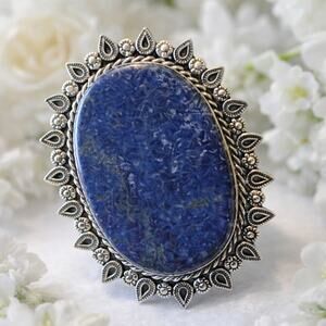 NWT Very Large German Silver Lapis Lazuli Statement Ring Size 8
